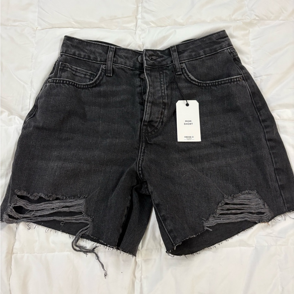 Forever 21 Charcoal Distressed Jean Shorts